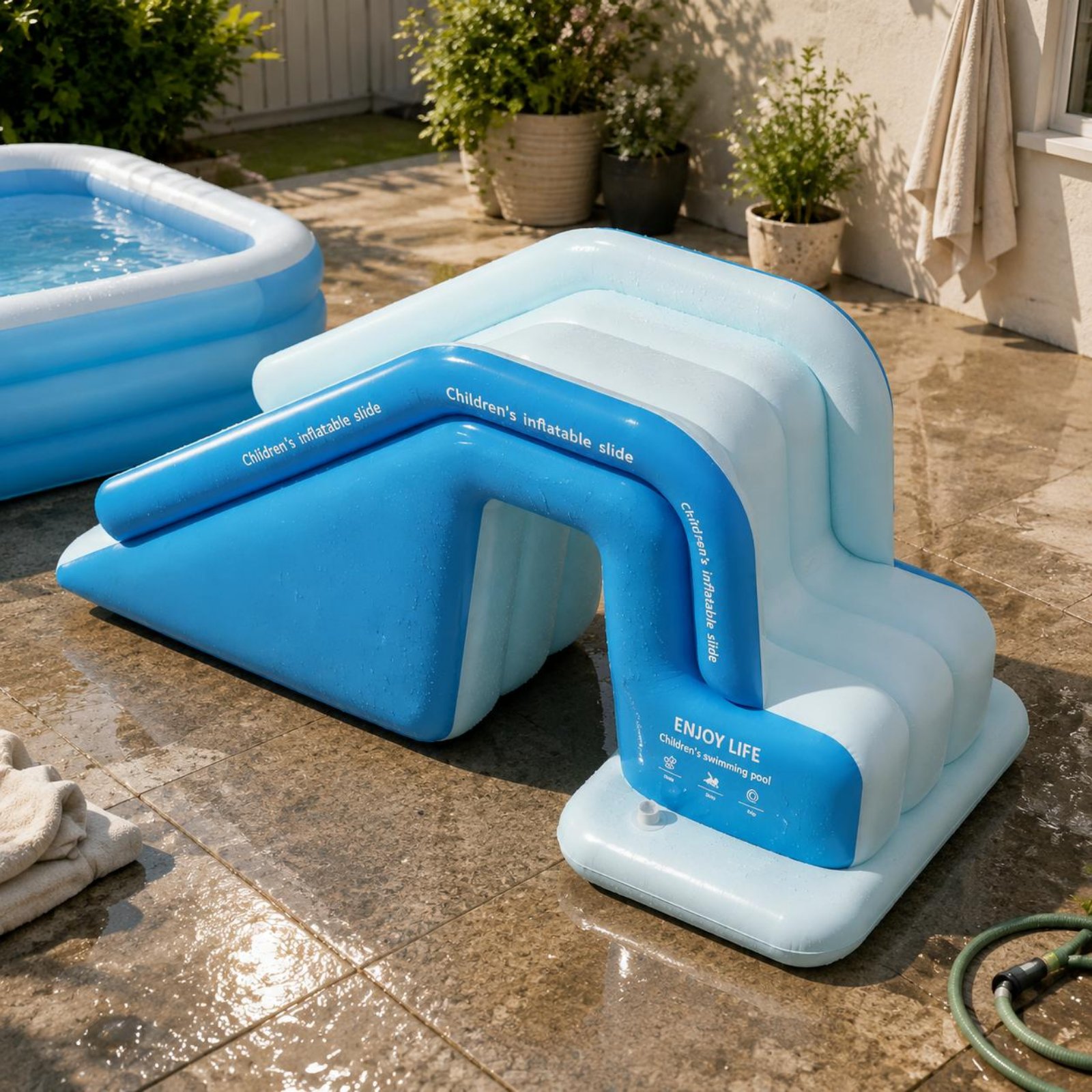 Kids Outdoor Water Slide - สไลเดอร์สระน้ำเป่าลม พับเก็บได้ สวนน้ำเป่าลมสำหรับเด็ก สระน้ำขนาดใหญ่ ของเล่นกลางแจ้งเสริมความแข็งแรงสำหรับลานบ้าน