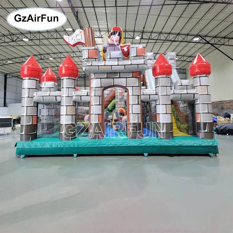 Kids Outdoor Obstacle Course Equipment - บ้านลมเป่าลมรูปปราสาทอัศวิน PVC สำหรับใช้งานเชิงพาณิชย์ พร้อมสนามกีฬาอุปสรรคหลายระดับสำหรับเด็กกลางแจ้ง ติดตั้งง่าย