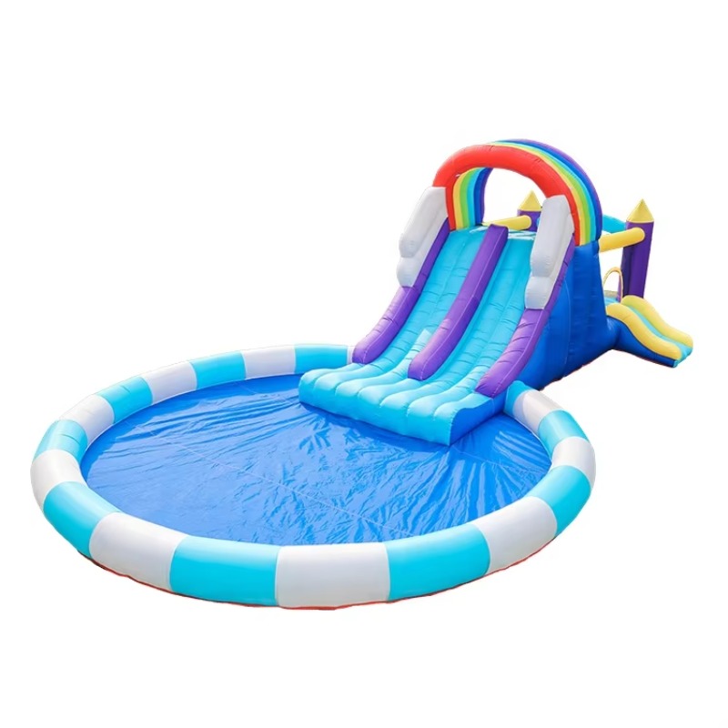 Kids Outdoor Water Slide - สไลเดอร์น้ำเป่าลมยักษ์สีรุ้งสำหรับเด็ก ทำจาก PVC ใช้ได้ทั้งในร่มและกลางแจ้ง สำหรับใช้ในบ้าน โรงเรียน