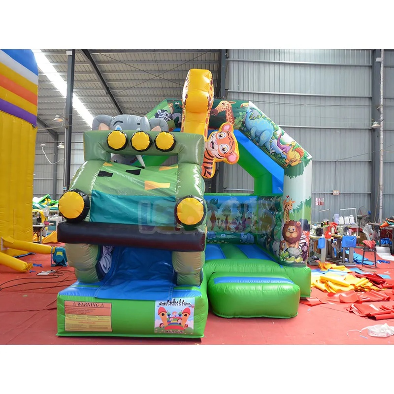 Kids Outdoor Jeep - บ้านลมเป่าลมธีมซาฟารีพร้อมสไลเดอร์ คอมโบสไลเดอร์ สวนสัตว์ป่า บ้านลมเด้งสำหรับเด็ก ใช้ในงานปาร์ตี้กลางแจ้ง