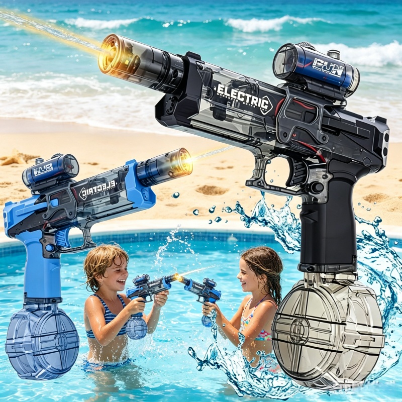 Kids Outdoor Water Play - ปืนฉีดน้ำไฟฟ้าสำหรับเด็ก ยิงต่อเนื่อง พร้อมไฟกระพริบ ปืนฉีดน้ำอัตโนมัติ ของเล่นเกมยิงปืนกลางแจ้งสำหรับฤดูร้อน ของขวัญสำหรับเด็ก