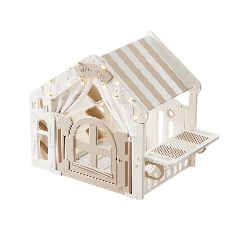 Kids Outdoor Playhouse - เต็นท์บ้านเด็กเล่นพลาสติกสำหรับเด็กวัยหัดเดิน ใช้ได้ทั้งในร่มและกลางแจ้ง รูปทรงปราสาทพร้อมฐานลับ สำหรับเล่นเกมและสร้างบ้านจำลอง