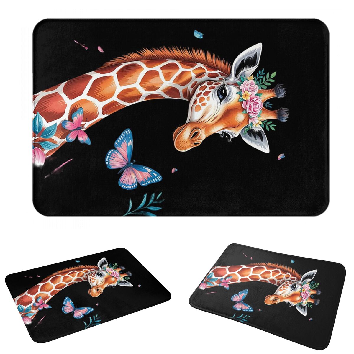 Kids Outdoor Floor Cushions - พรมเช็ดเท้าลายยีราฟน่ารักพร้อมดอกไม้สำหรับเด็ก พรมปูพื้น พรมเช็ดเท้าสำหรับห้องครัว ทางเข้าบ้าน พื้นห้องนั่งเล่น