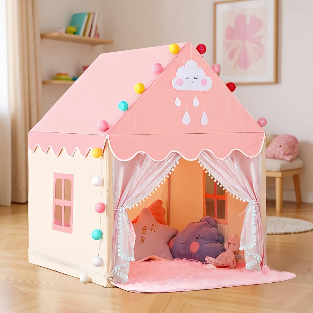 Kids Outdoor Hideout - เต็นท์ปราสาทสีชมพูขนาดใหญ่สำหรับเด็กหญิงและเด็กชาย พร้อมโครงสร้างโลหะผสมแข็งแรง ทนทาน พับเก็บได้ ใช้ได้ทั้งในร่มและกลางแจ้ง บ้านเล่นสำหรับเด็ก