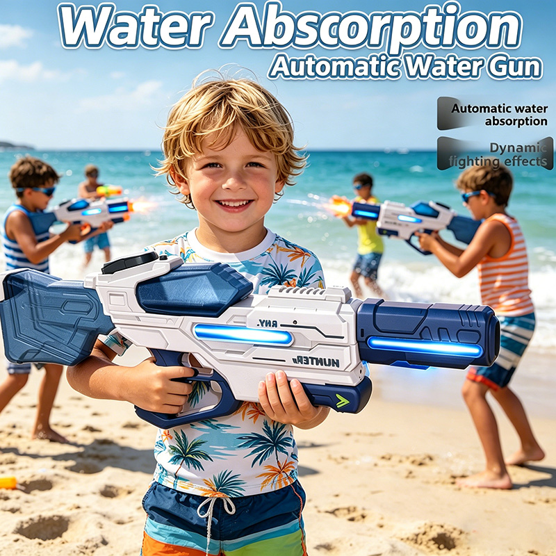 Kids Outdoor Water Play - ปืนฉีดน้ำไฟฟ้าพร้อมไฟ ปืนฉีดน้ำอัตโนมัติเต็มรูปแบบ ความจุขนาดใหญ่ ยิงต่อเนื่อง ของเล่นเด็กเล่นน้ำกลางแจ้ง