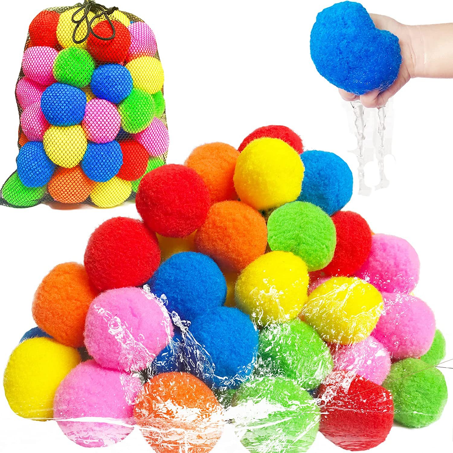 Kids Outdoor Water Play - 12/30/60Pcs ลูกโป่งน้ําแบบใช้ซ้ําได้ผ้าฝ้ายสําหรับเด็กของเล่นกลางแจ้งเกมฤดูร้อนสระว่ายน้ําผ้าฝ้ายลูกบอลน้ําของเล่นน้ําเล่น Splash Ball