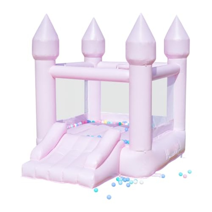 Kids Outdoor Bounce House - บ้านลม PVC สำหรับเด็กอายุ 3-6 ปี พร้อมสไลเดอร์และเครื่องเป่าลม,