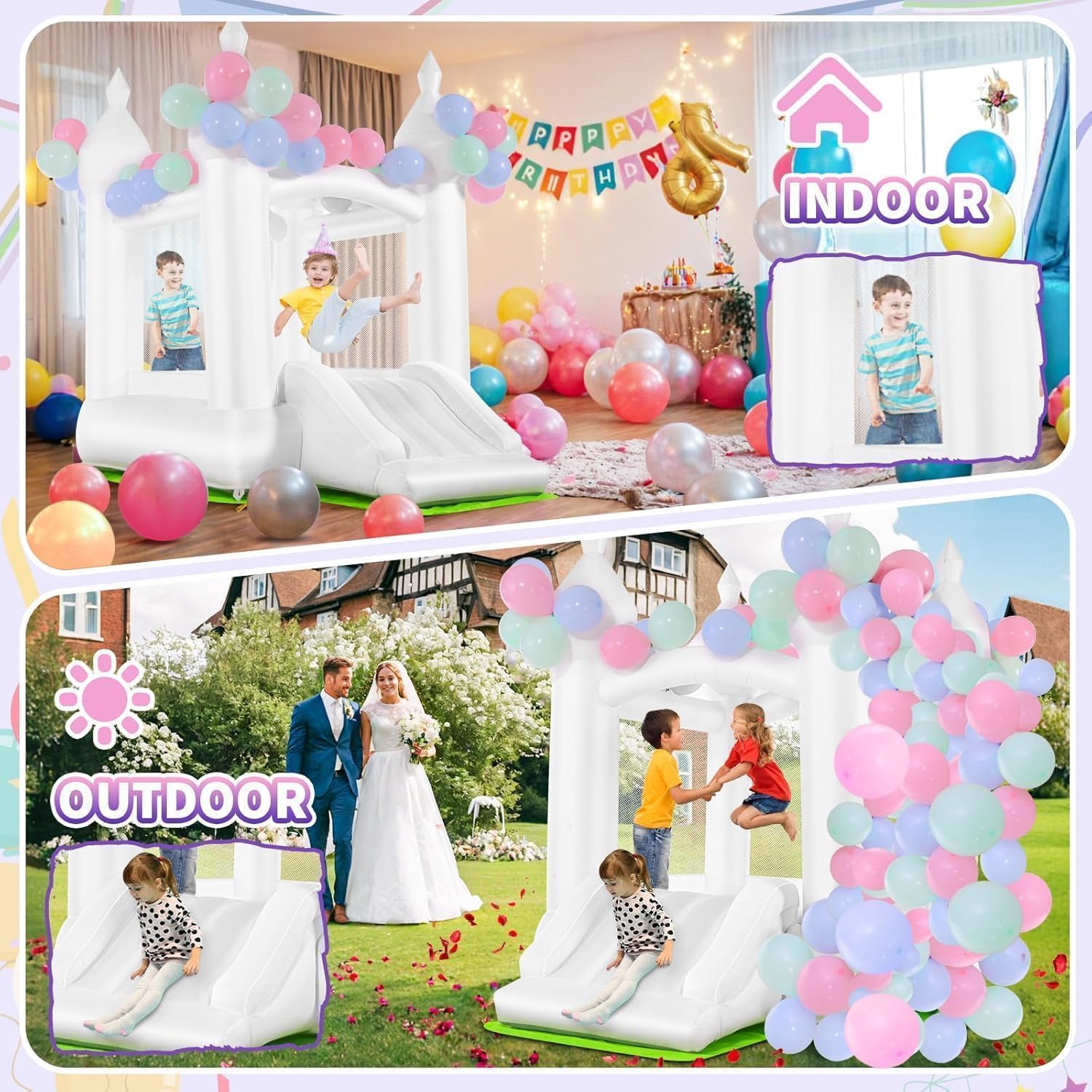 บ้านลมสีขาวสำหรับเด็กอายุ 3-8  - Kids Outdoor Bounce House บทวิจารณ์และราคา