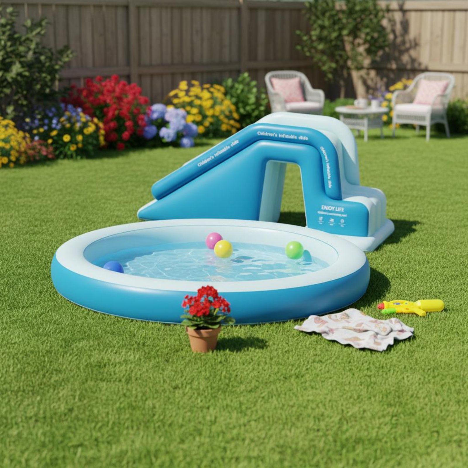สไลเดอร์สระน้ำเป่าลม พับเก็บได - Kids Outdoor Water Slide บทวิจารณ์และราคา