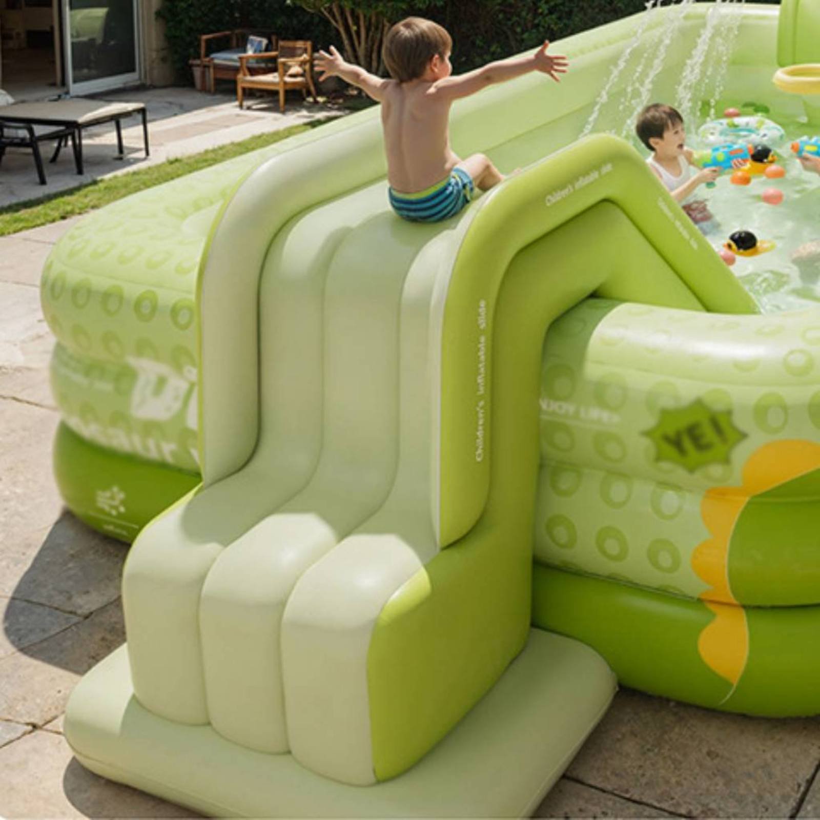 สไลเดอร์สระน้ำเป่าลม พับเก็บได - Kids Outdoor Water Slide บทวิจารณ์และราคา