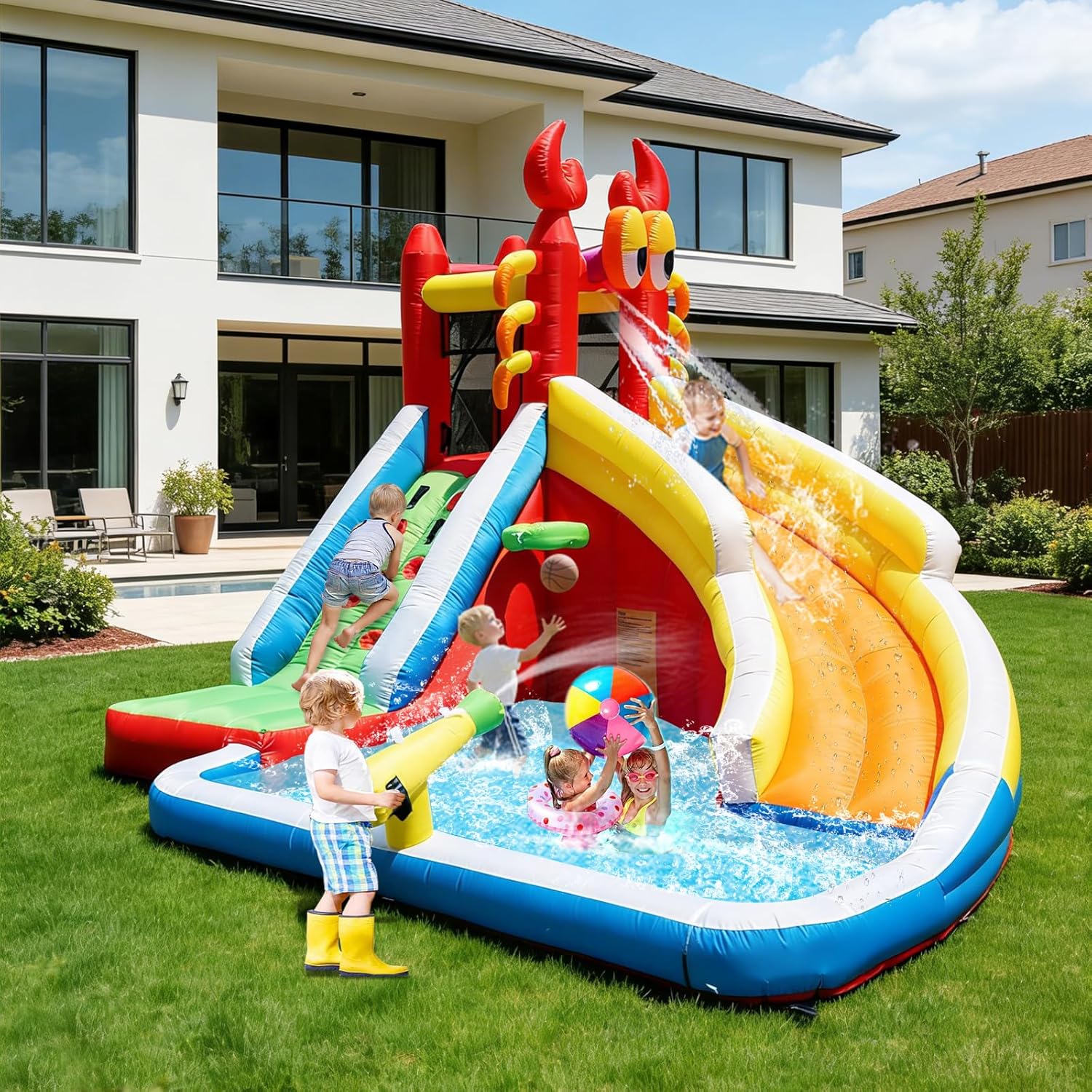 บ้านลมเป่าลมขนาดใหญ่พร้อมสไลเด - Kids Outdoor Bounce House บทวิจารณ์และราคา